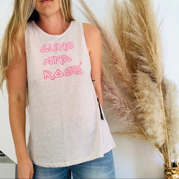 NEW SUGAR REVOLVE Guns and Rosé Screen Print Slub Sheer Muscle Tee Tank Top L - Picture 4 of 8